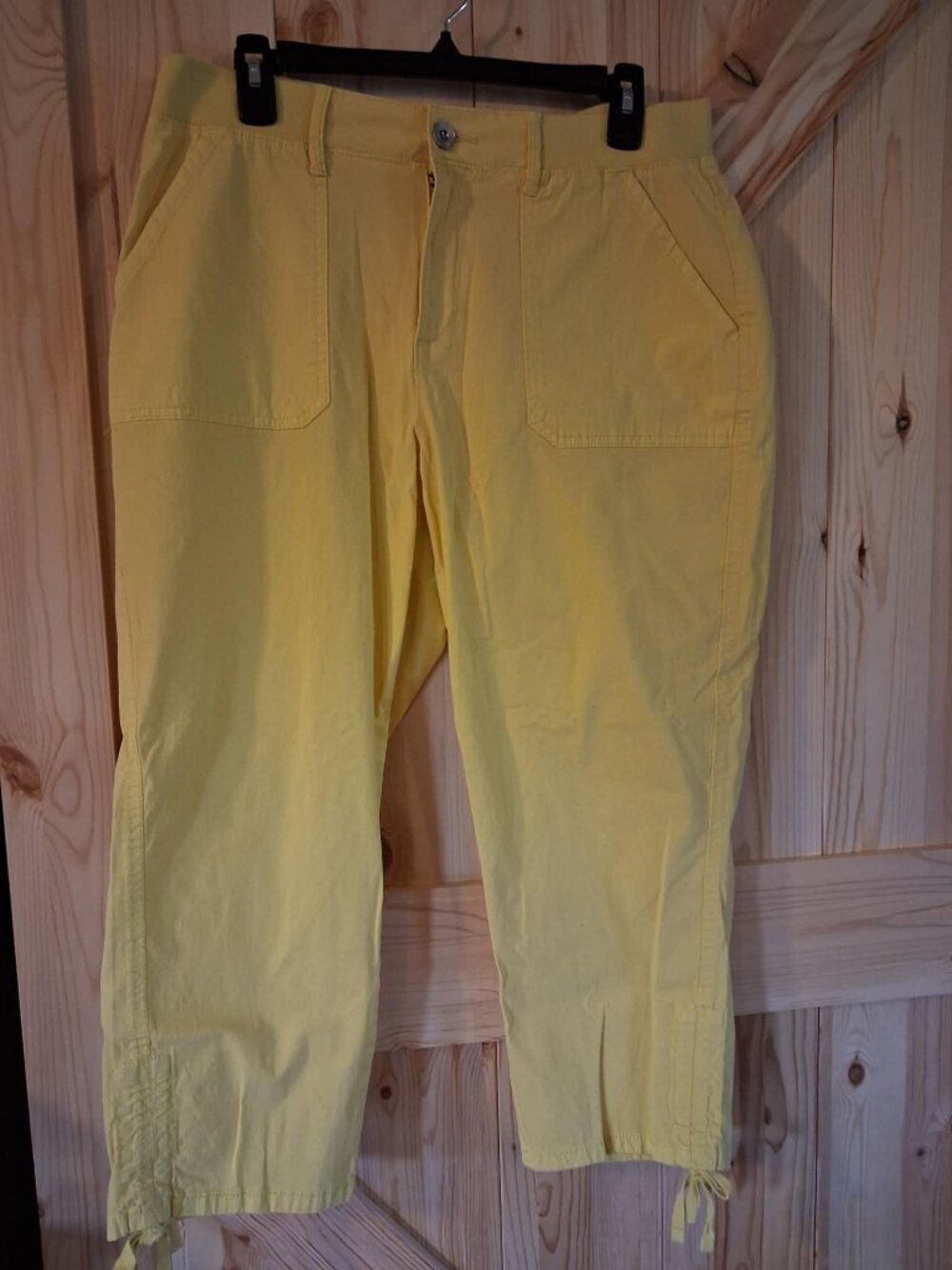 Style & Co Yellow Capri Pants Womens Size 12 Stretch Cotton Drawstring Hem Crop
